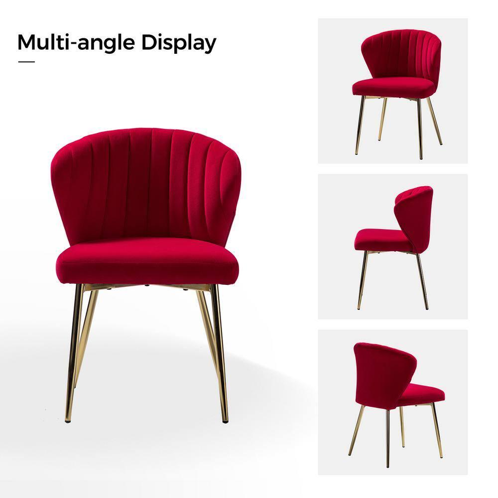 Velvet Upholstery Comfy Dining Chair Accent Channel Tufted Metal Legs Home Living Room Bedroom Kitchen Red