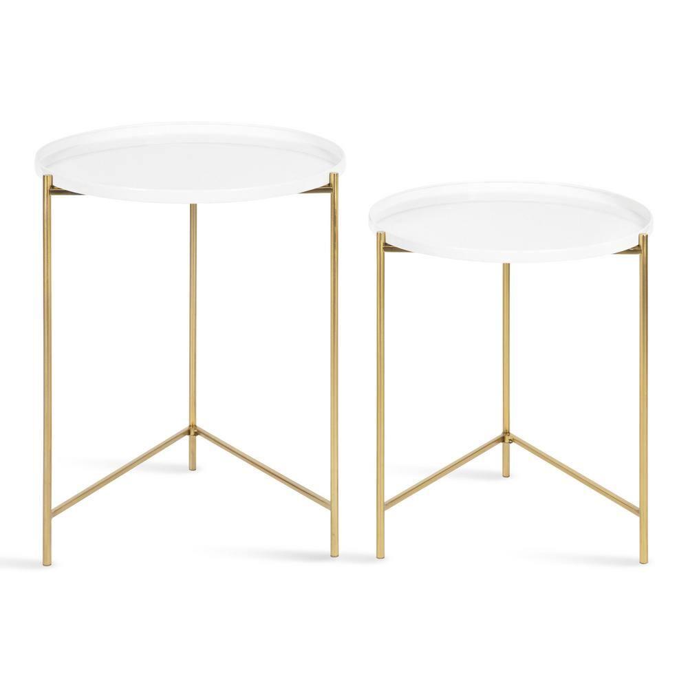 Kate and Laurel Ulani Round Metal Nesting Table, 2 Piece, White and Gold