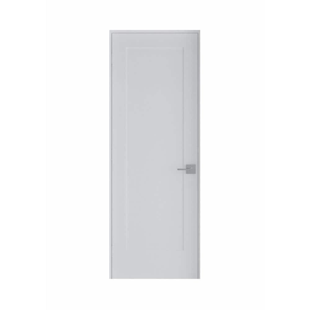 30 in. x 80 in. Left-Handed Solid Core White Primed Composite Single Pre-hung Interior Door Black Hinges