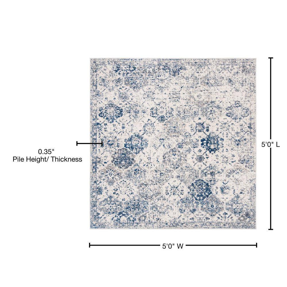 Madison MAD611 Power Loomed Indoor Area Rug - White/Royal Blue - 5'3"x5'3" - Safavieh