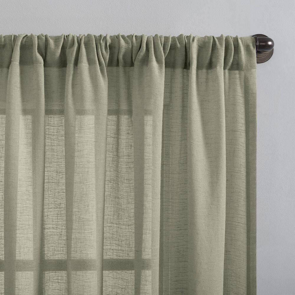 63"x52" Crushed Texture Anti-Dust Sheer Curtain Panel Celadon Green - Clean Window: Modern Linen Rod Pocket
