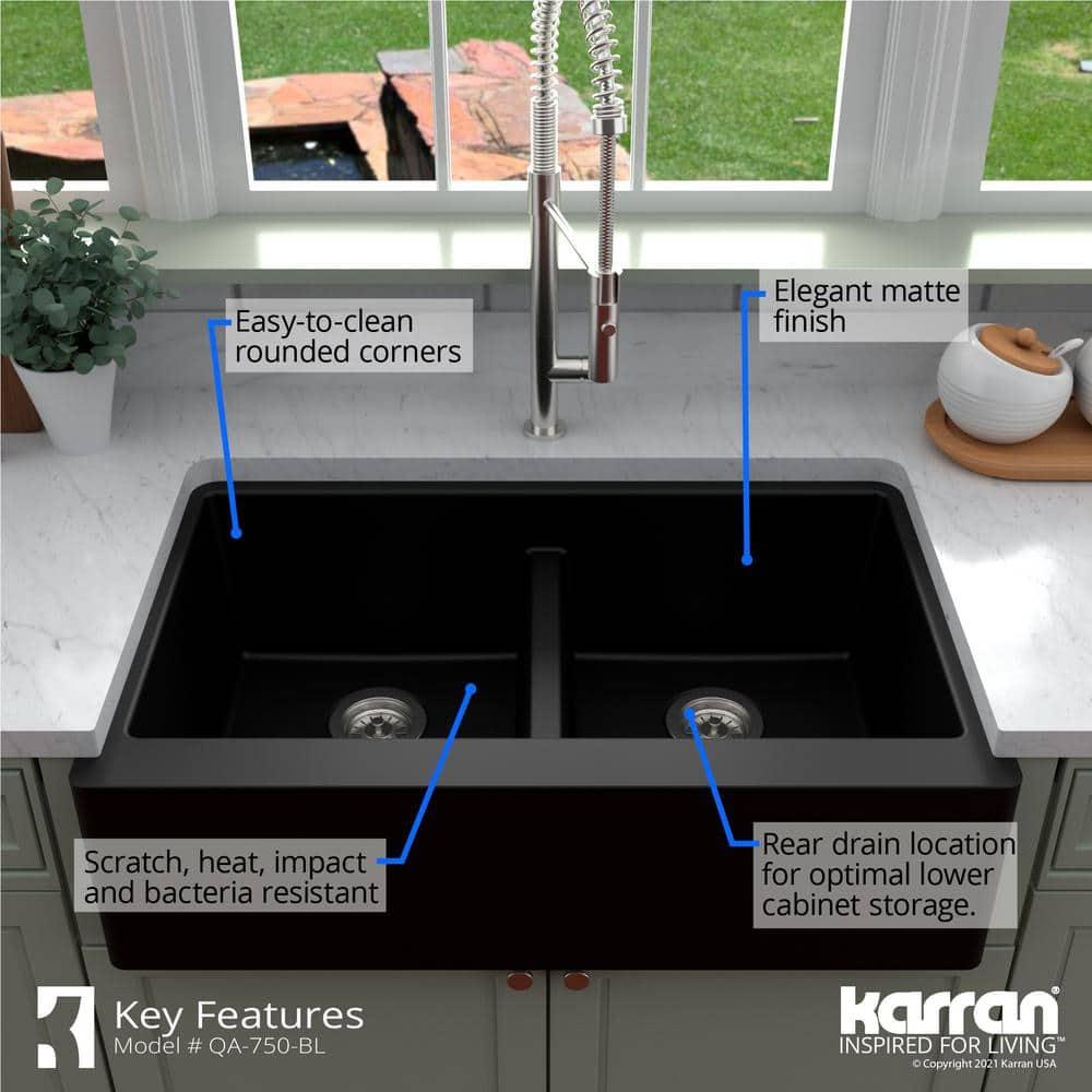 Karran Karran Quartz 34'' X 21-1/4'' 50/50 Double Bowl Farmhouse/Apron Front Kitchen Sink Kit QA-750-BR-PK1