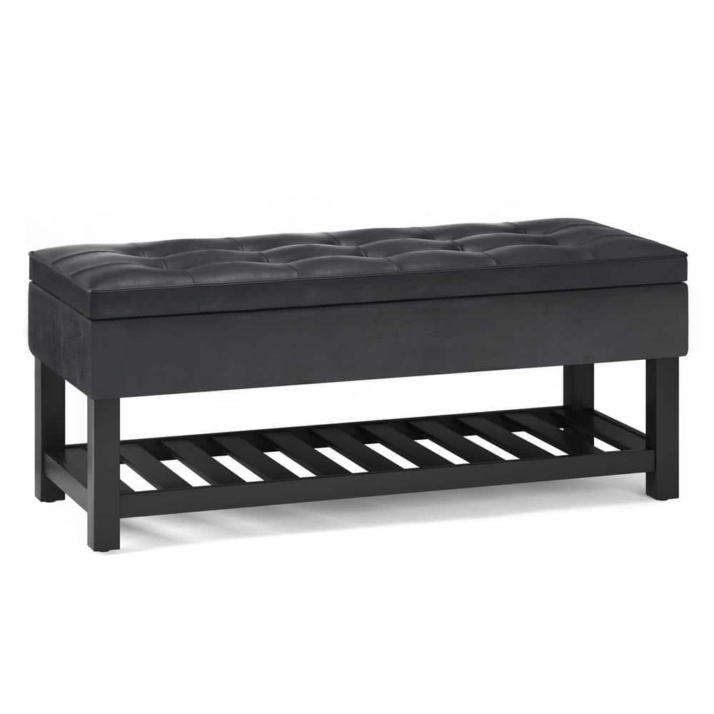 Simpli Home Cosmopolitan 44"W Transitional Tufted Storage Ottoman Bench with Lift Top