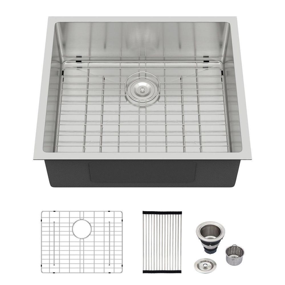 Logmey 25 Inch Drop In Kitchen Sink 25x22 In Handmade Stainless Steel Kitchen Sinks 16 Gauge Topmount Sink Single Bowl Round Corner Sink Bar Sink Prep 25x22x9 Inches