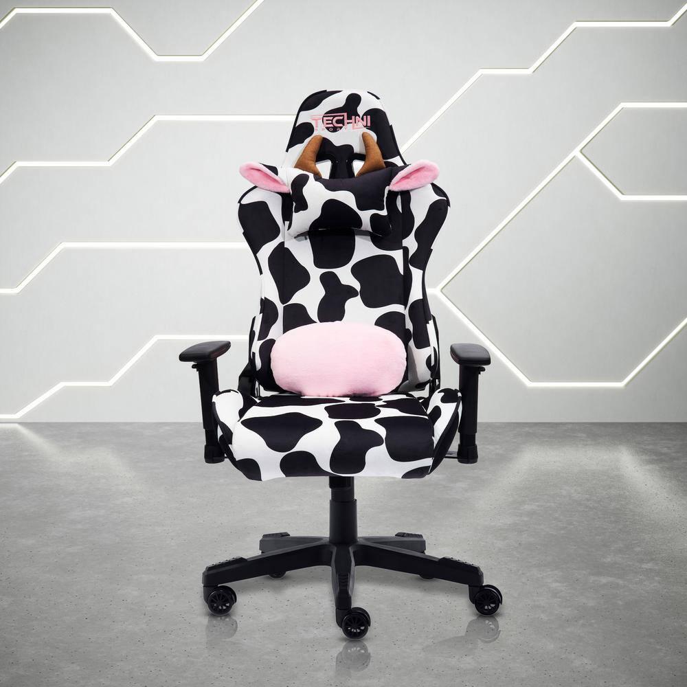 Ts85 Cow Print Luxx Series Gaming Chair Cow - Techni Sport: Velvet Upholstery, Memory Foam, Adjustable