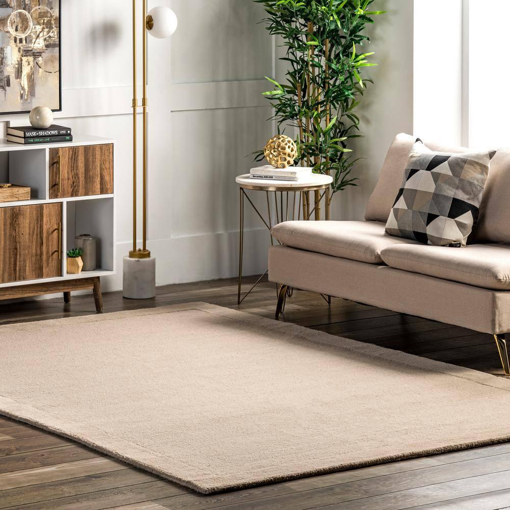 4'x6' Marianne Handmade Wool Border Area Rug Beige - nuLOOM: Solid Tufted Indoor Low Pile Rectangle Rug
