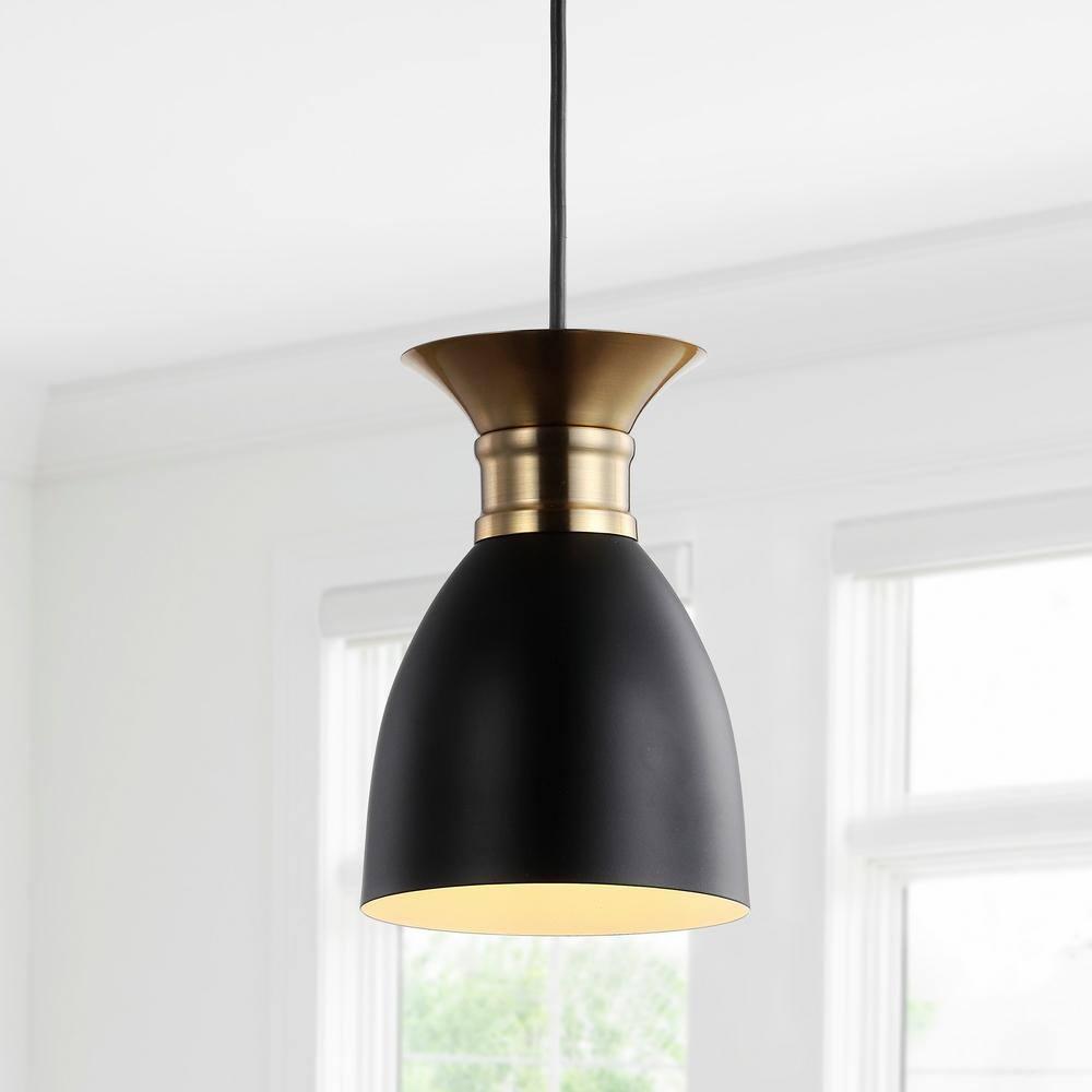 Edison 5.75 in. 1-Light Black/Brass Gold Metal LED Pendant