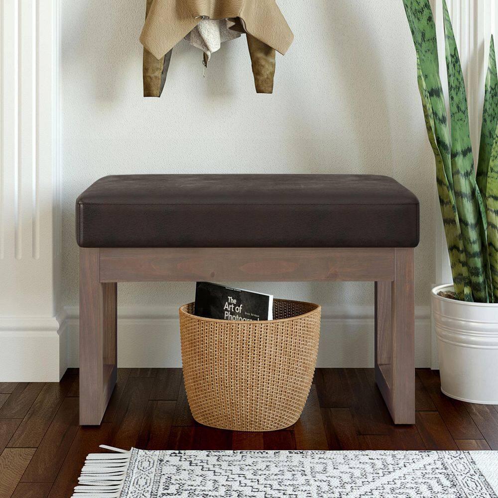 Simpli Home Milltown Ottoman Bench with Upholstered Seat and Solid Wood Frame