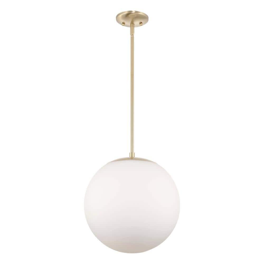 Kira Home Ceres 14" Mid-Century Modern Hanging Orb Pendant Light with Smooth Matte White Frosted Diffuser, Cool Brass
