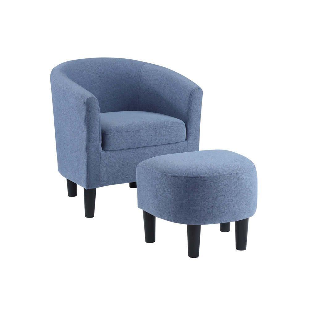 Convenience Concepts Take-a-Seat Churchill Accent Chair with Ottoman, Blue Fabric