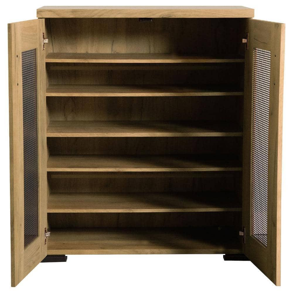 38 in. Accent Cabinet Chest with 5 Adjustable Shelf Units, Golden Oak Brown