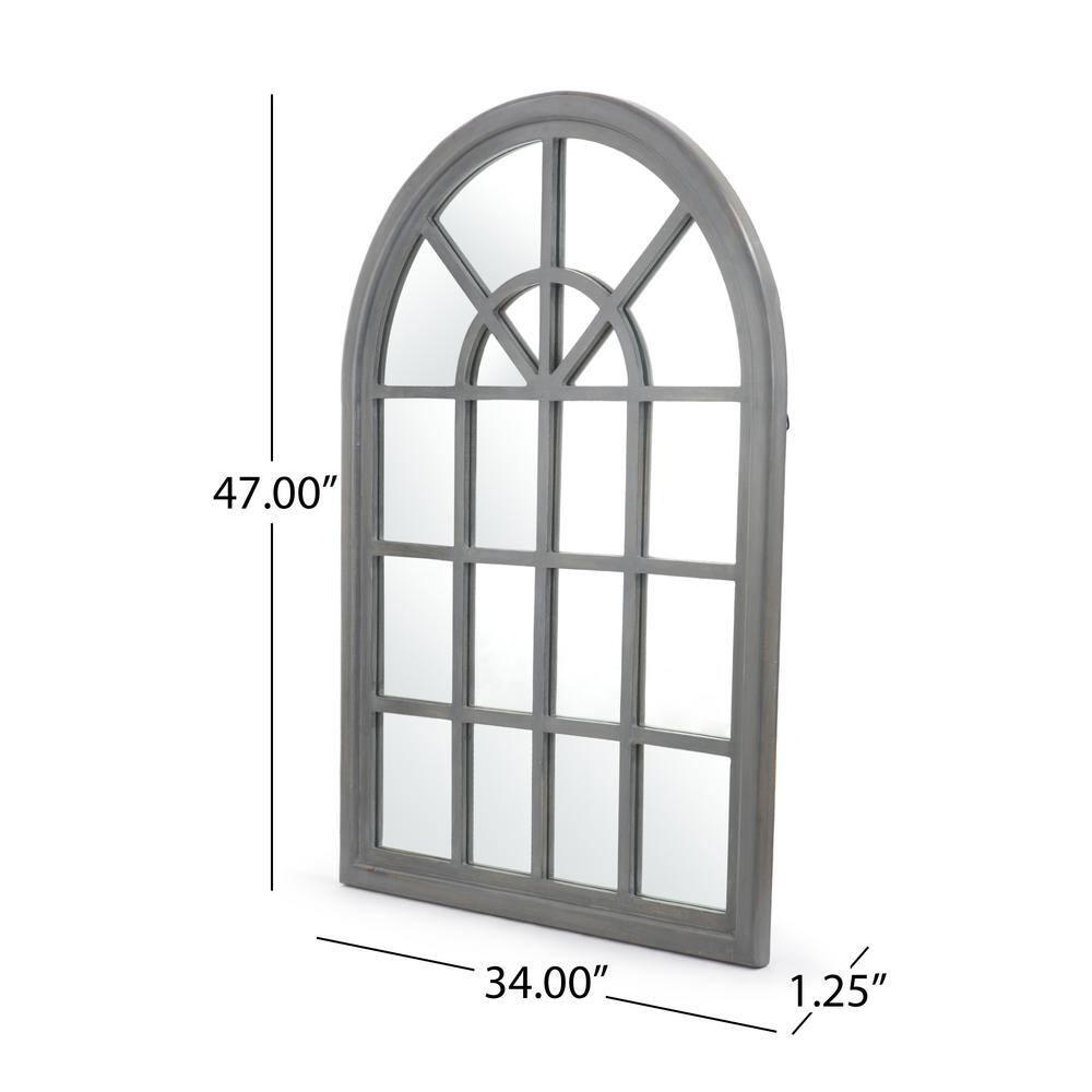 Noble House Shmuel Traditional Arched Windowpane Mirror, Gray Wash