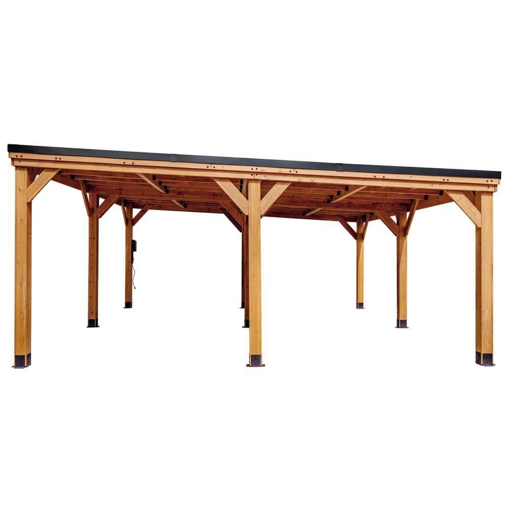 Backyard Discovery Kingsport 20'x 20' Cedar Wood Carport, Galvanized Steel Roof, PowerPort