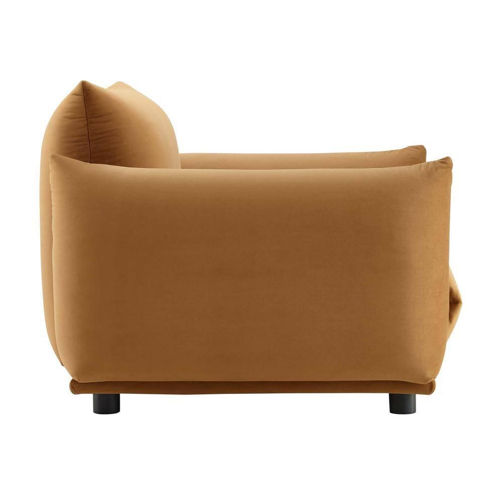 Copious Performance Velvet Armchair Cognac - Modway: Oversized, Indoor Lounge, Stain-Resistant
