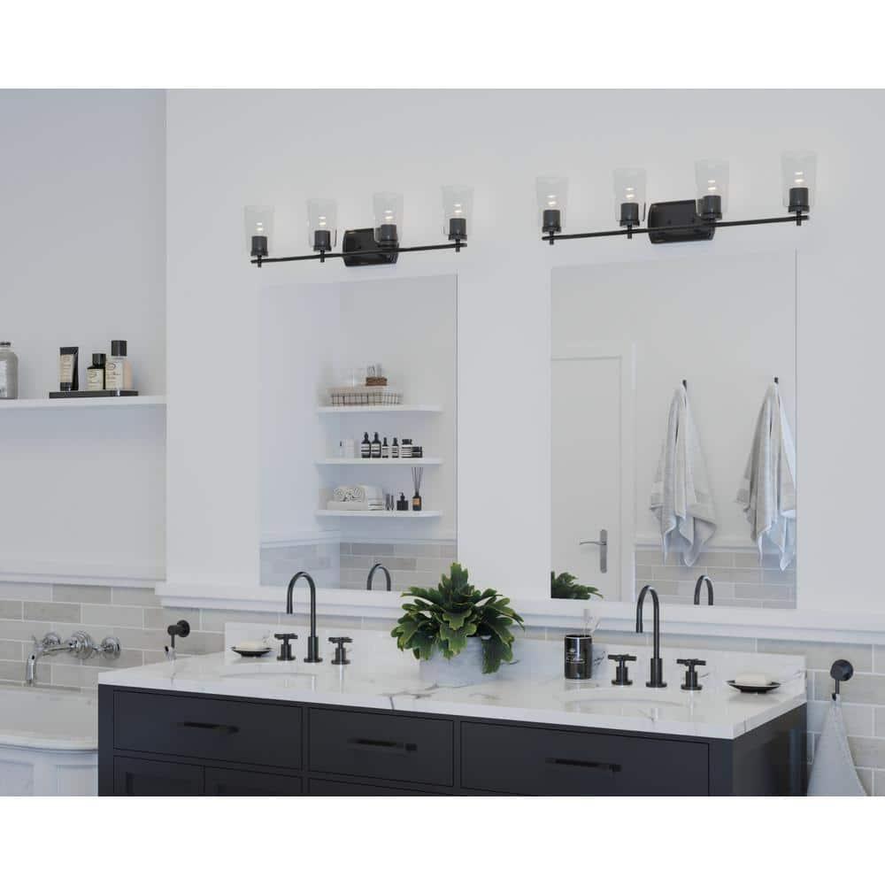 Progress Lighting Adley 4-Light Bath Vanity in Black with Clear Glass Shades