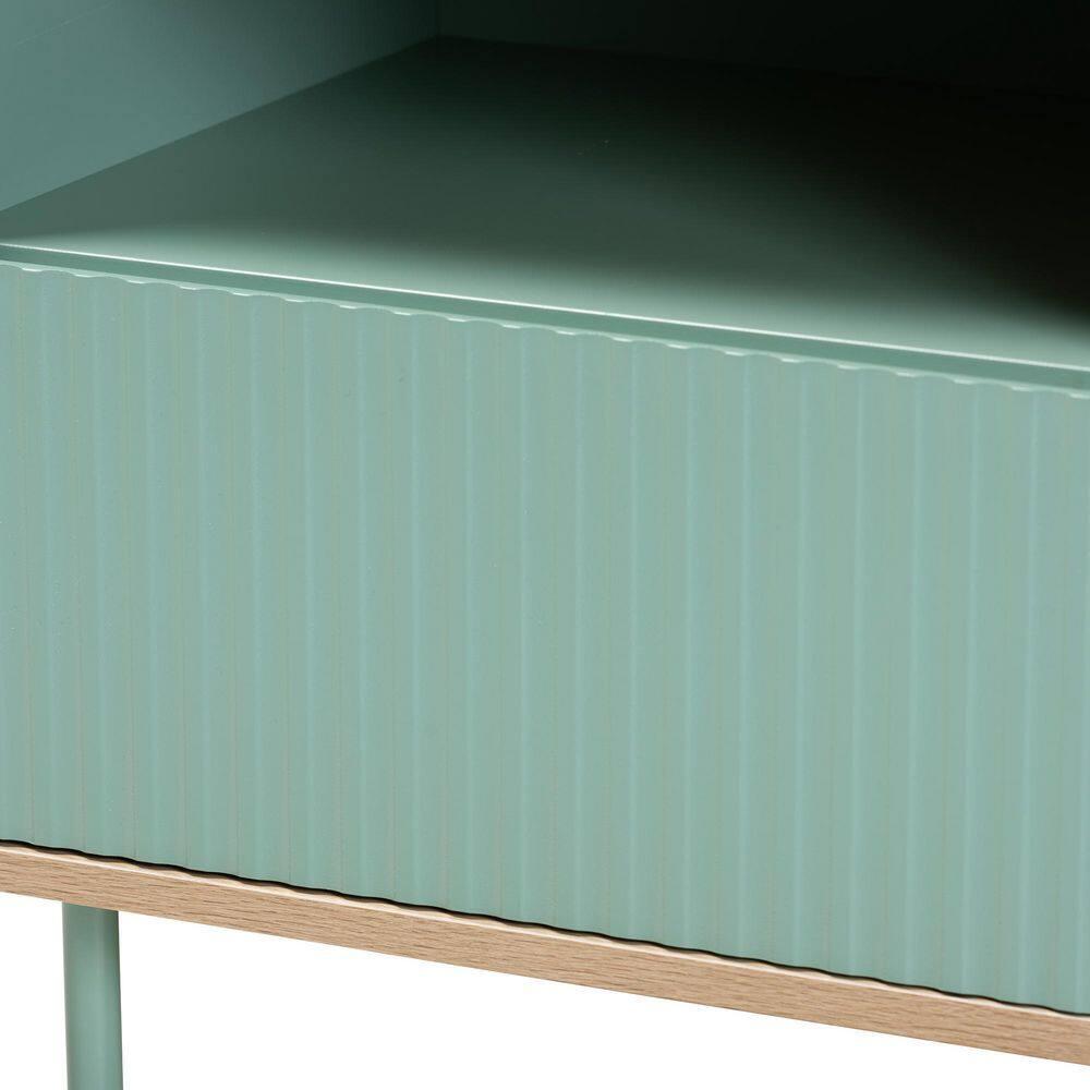 Tavita Two-Tone Wood 1 Drawer End Table Oak Brown/Mint Green - Baxton Studio: Side Table with Storage Shelf