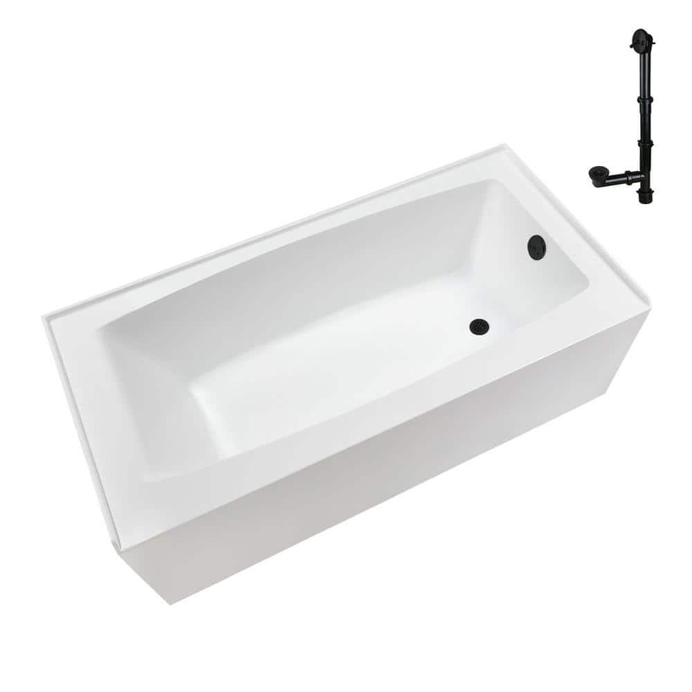 Streamline 60 in. x 30 in. Acrylic Right-Hand Drain Alcove Bathtub in Glossy White With External Drain