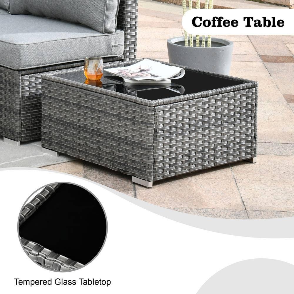 Ovios Venice 11pc Wicker Outdoor Patio Furniture Set Conversation Sofa with a Metal Fire Pit Swivel Chairs and Dark Gray Cushions
