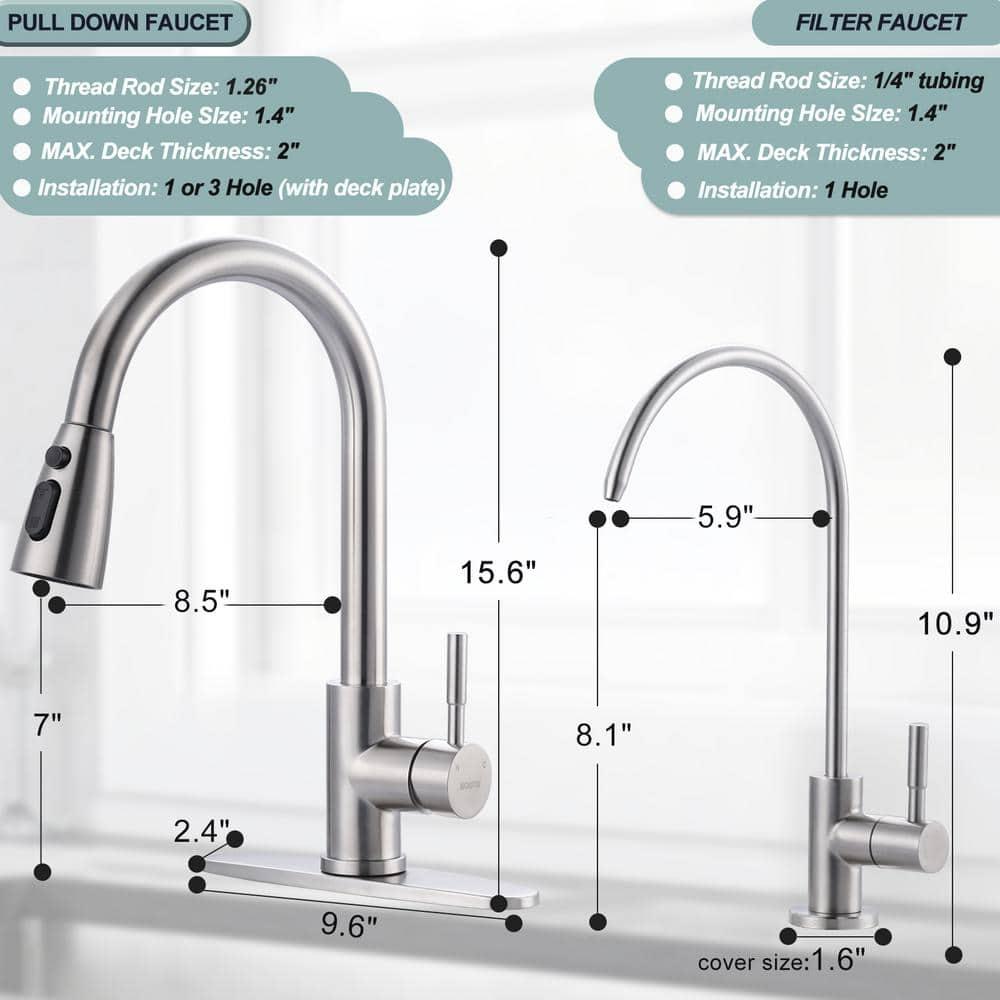 ARCORA ARCORA Stainless Steel Pull-Down Kitchen Faucet and Water Filter Faucet Combo AR7100301-L