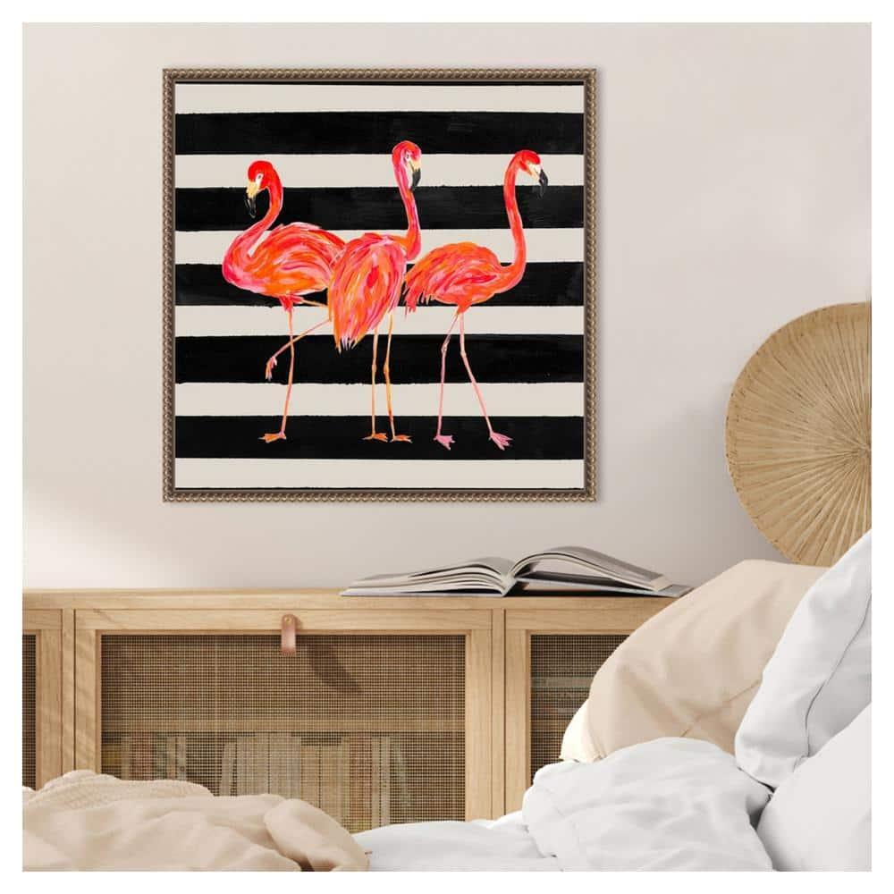 Amanti Art Flamingo Trio on Stripes by Julie Derice Canvas Wall Art Print Framed 22 x 22-in.