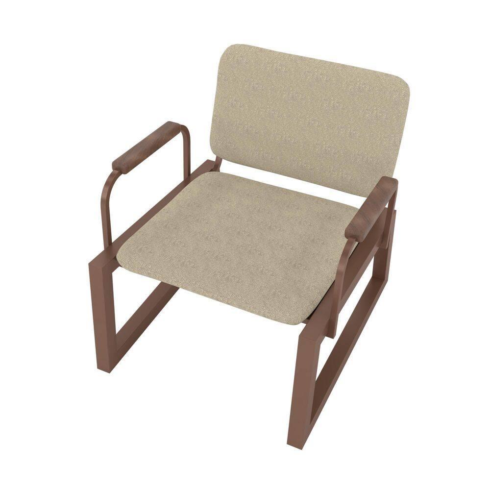 1.0 Whythe Low Accent Chair Natural Linen/Corten - Manhattan Comfort: Faux Leather, Steel Legs, No Assembly Required