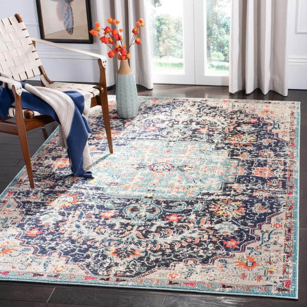 Madison MAD447 Power Loomed Indoor Area Rug - Black/Teal - 4'x6' - Safavieh