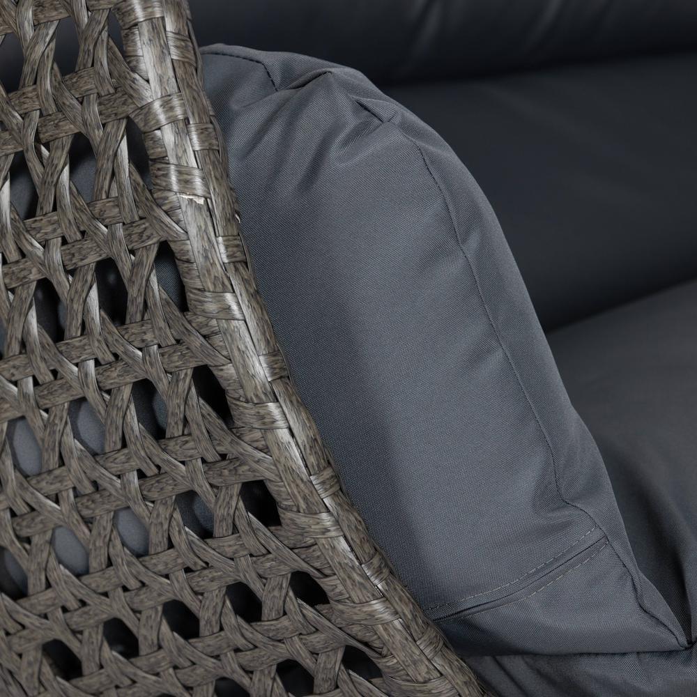 LeisureMod Charcoal Wicker Hanging 2 person Egg-Shaped Swing Chair, Dark Grey