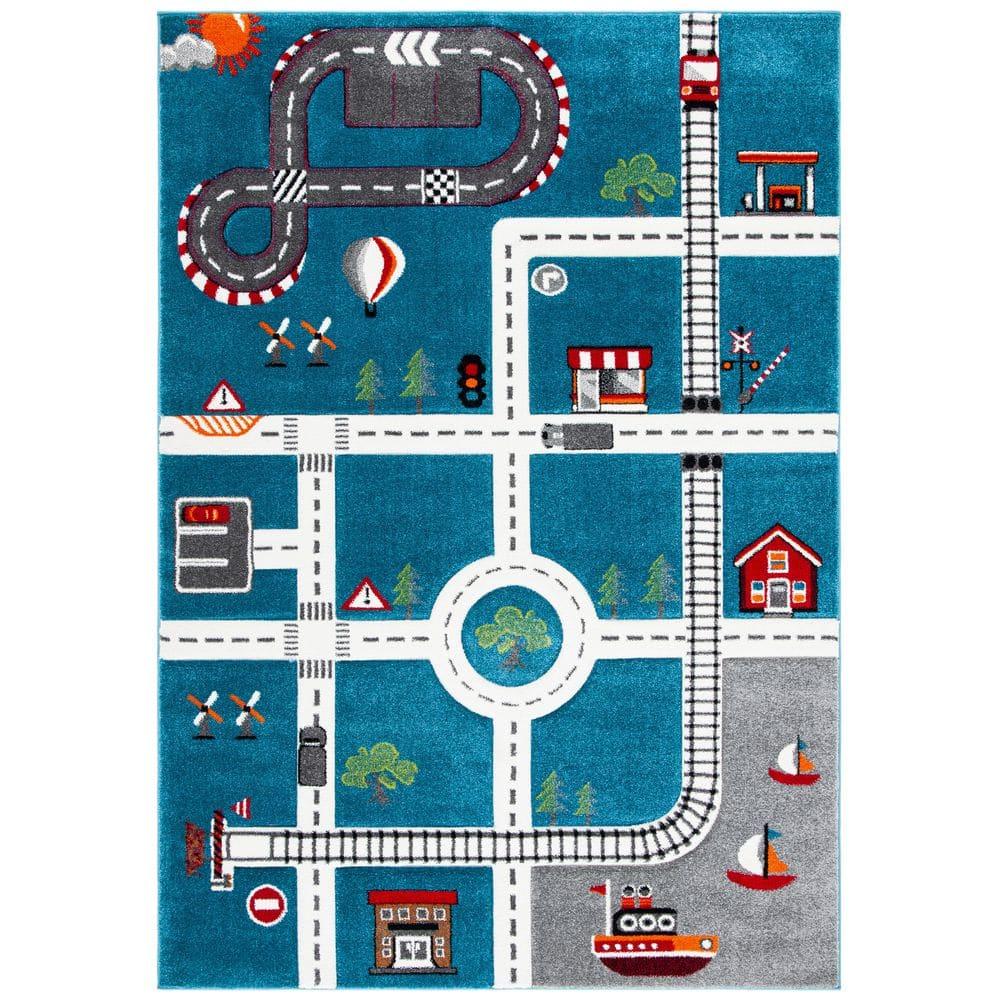 Carousel Kids  CRK192 Loomed Indoor Area Rug - Turquoise/Ivory - 5'3"x7'6" - Safavieh