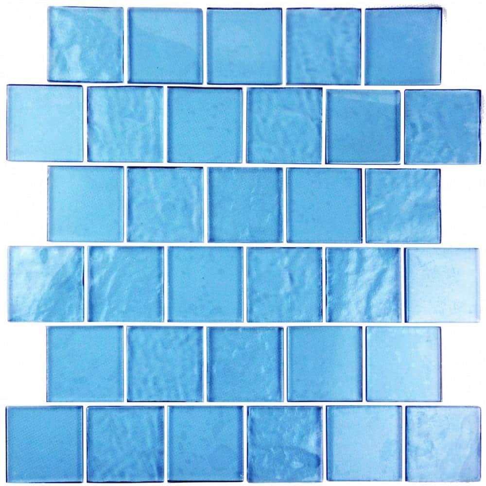 Landscape 2 in. x 2 in. Translucent Glass Plastic Face Mounted Brick Mosaic Designer Pool Tile
