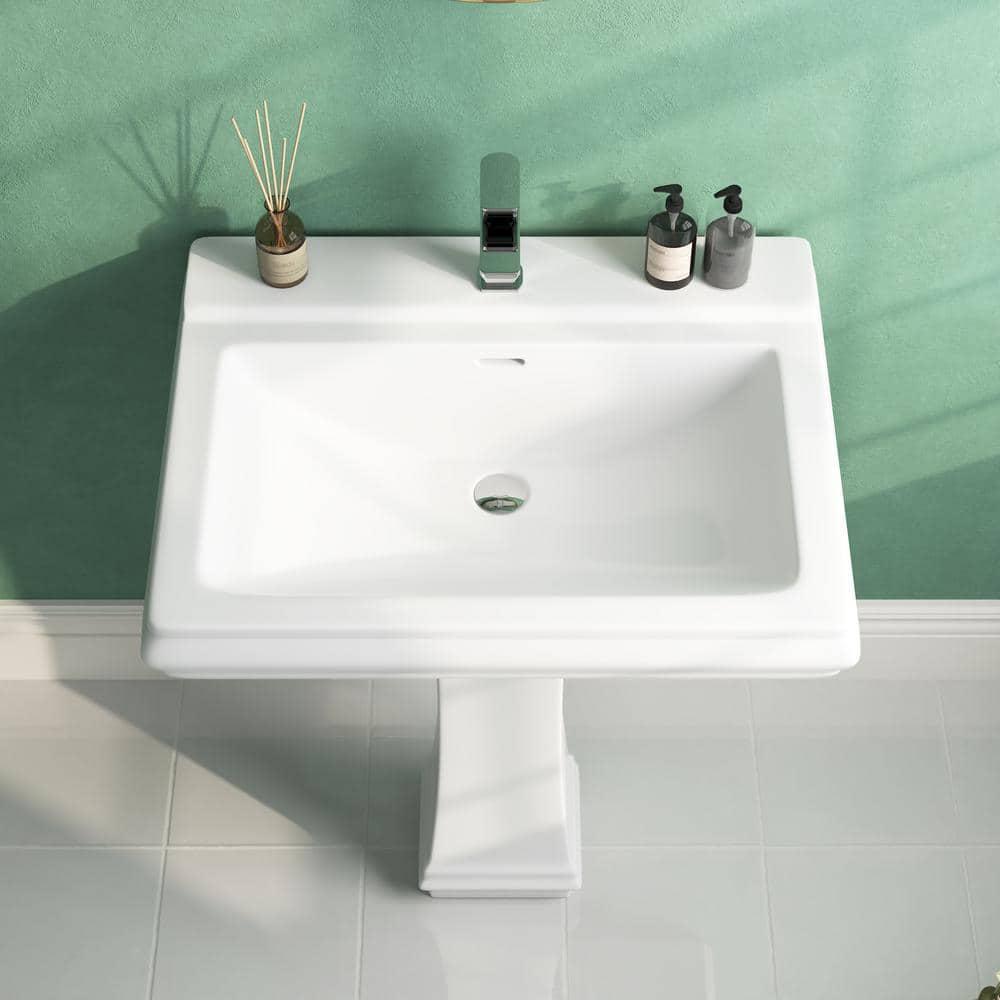 Apex 34" Tall Rectangular Vitreous China Pedestal Bathroom Sink with Overflow
