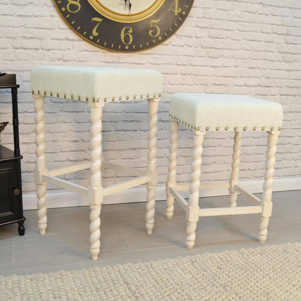Carolina Living Remick 24" Counter Stool - Vintage White - Linen Upholstery