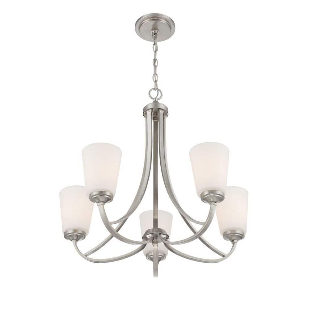 Minka Lavery Chandelier Lighting 4965-84, Overland Park Glass 1 Tier with Shades, 5 Light, Nickel