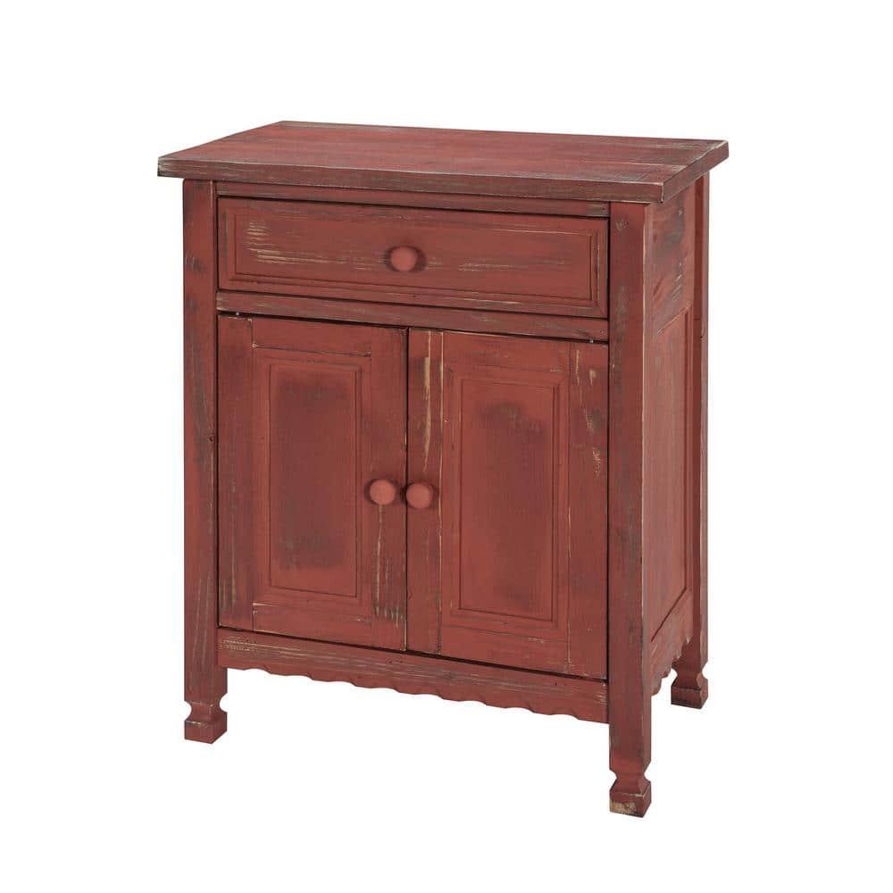 Alaterre Furniture Country Cottage Accent Cabinet, Antique Farmhouse Style Shelf and Square Turned Legs, Pine/Acacia Hardwood for Living Room, Red