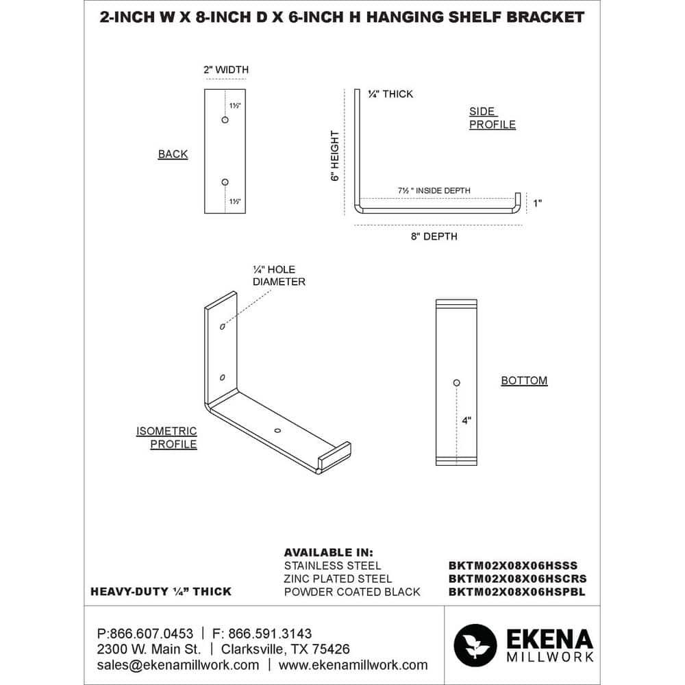 Ekena Millwork Steel Hanging Shelf Bracket