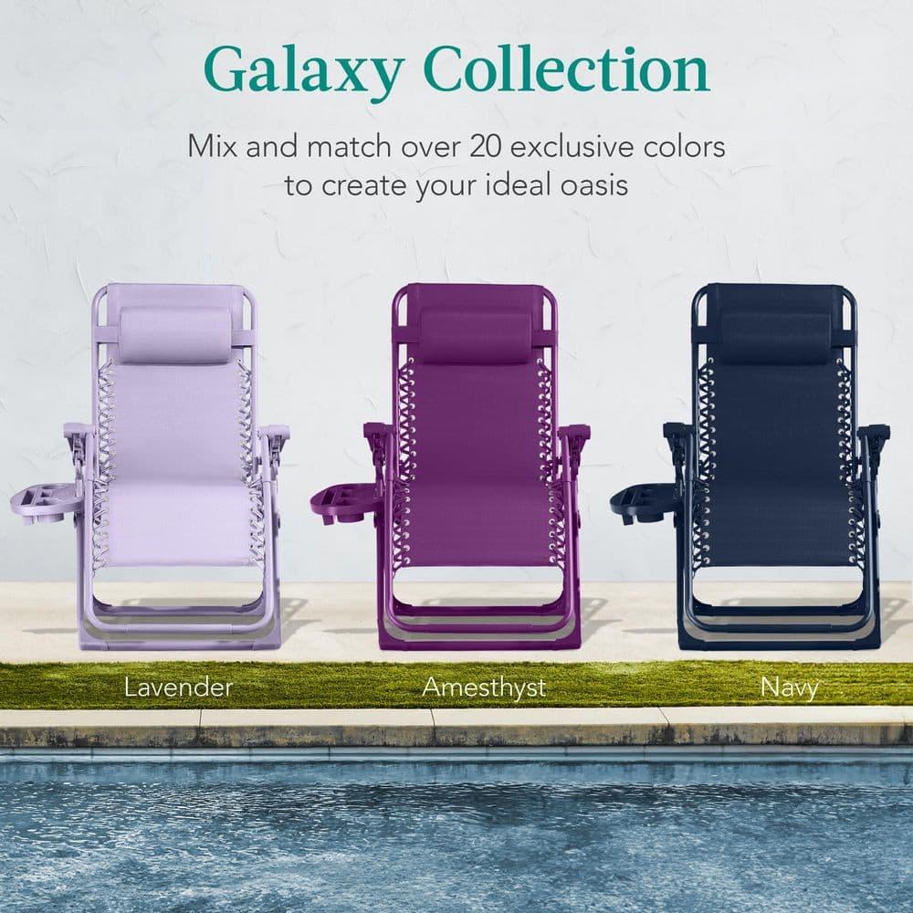 Best Choice Products Monochromatic Zero Gravity Chair, Folding Patio Recliner w/Side Tray, Headrest - Lavender