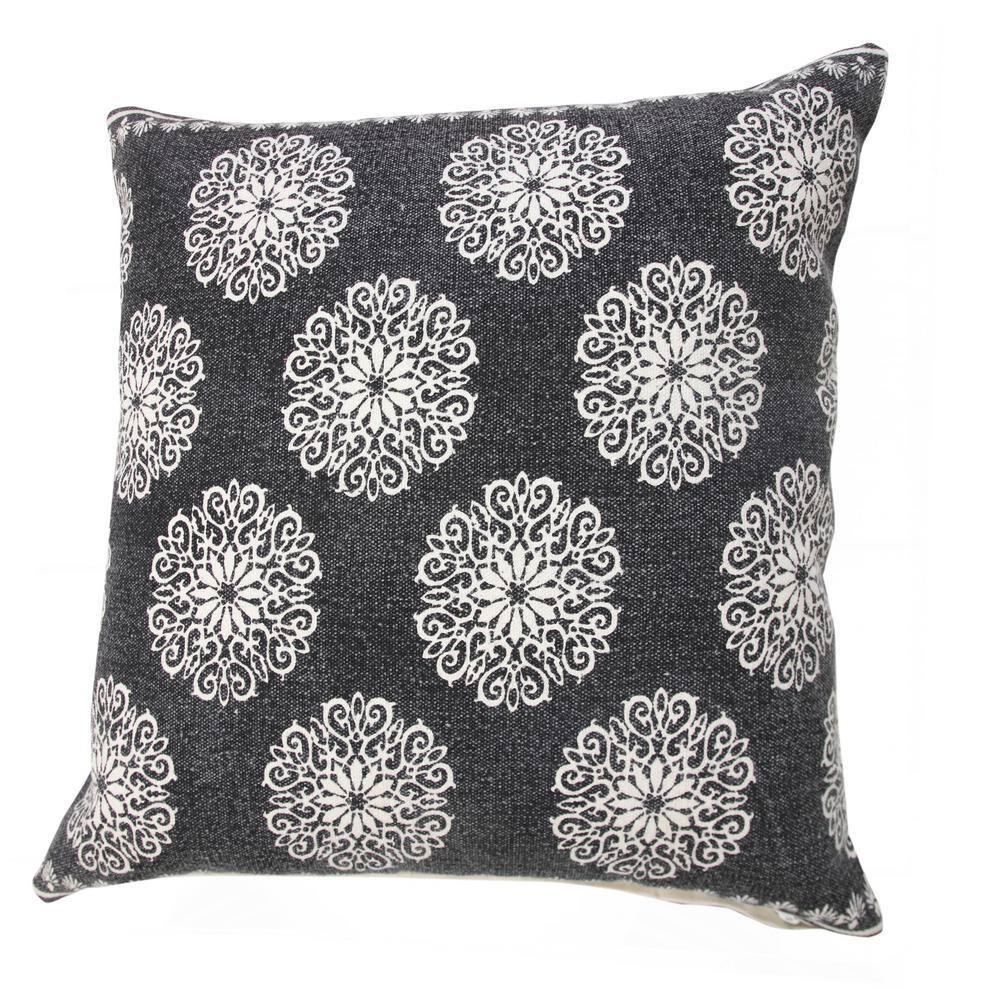 Ox Bay 20" x 20" Traditional, Bohemian, Vintage, Cottage Black, White, Multi-color Floral Cotton Throw Pillow , Zip Closure