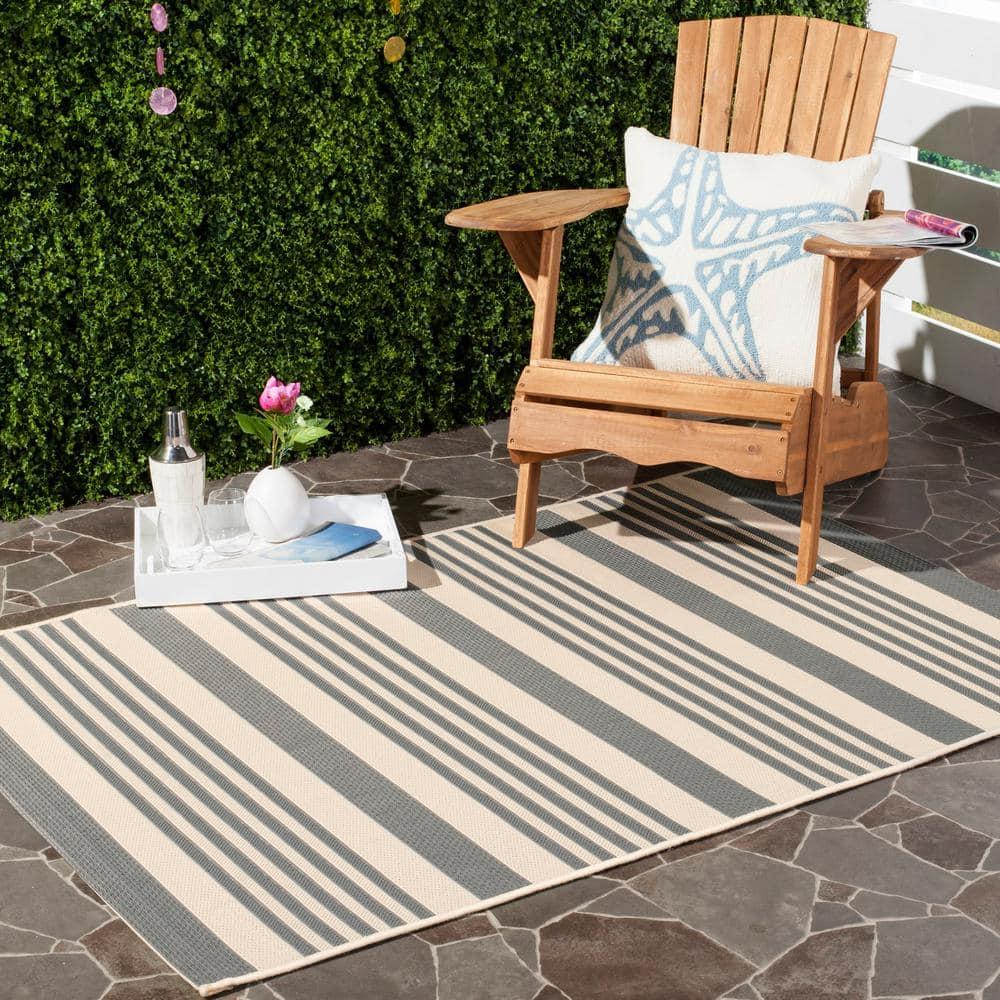 Courtyard CY6062 Power Loomed Indoor/Outdoor Area Rug - Grey/Bone - 4'x4' - Safavieh.