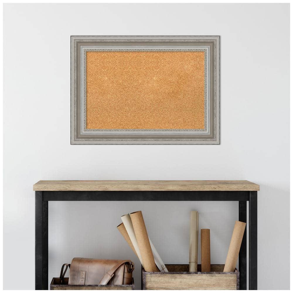 Amanti Art Natural Cork Board Framed Parlor Silver Bulletin Board 30 in. x 22 in.
