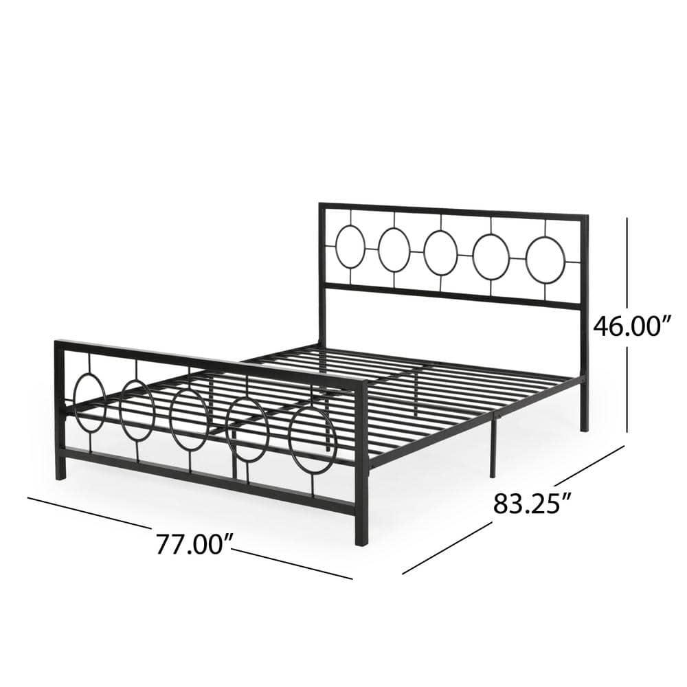 Noble House Ewelina Modern King-Size Iron Geometric Low-Profile Bed Frame, Flat Black