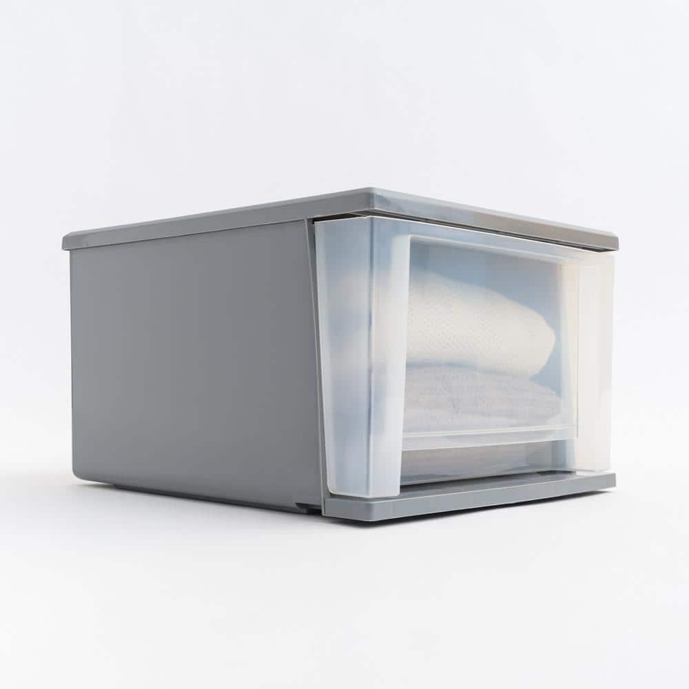 IRIS 17.1pk 5qt Stacking Drawer: Plastic Storage, Stackable Utility, Clear & Gray, Universal Placement, 1 Drawer