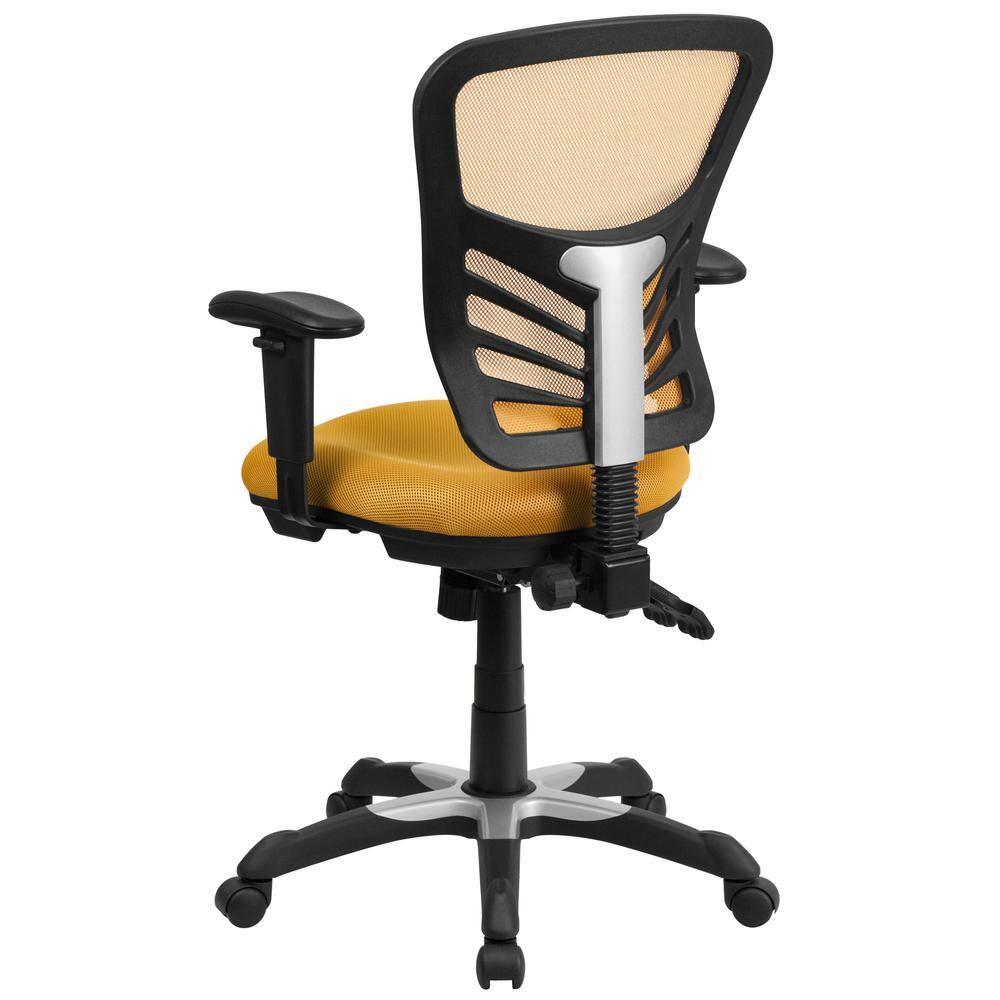 Flash Furniture Nicholas Mid-Back Yellow-Orange Mesh Multifunction Executive Swivel Ergonomic Office Chair with Adjustable Arms