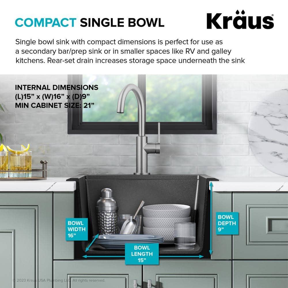 KRAUS Bellucci 28” Granite Workstation Drop In Top Mount Single Bowl Kitchen Sink with Accessories