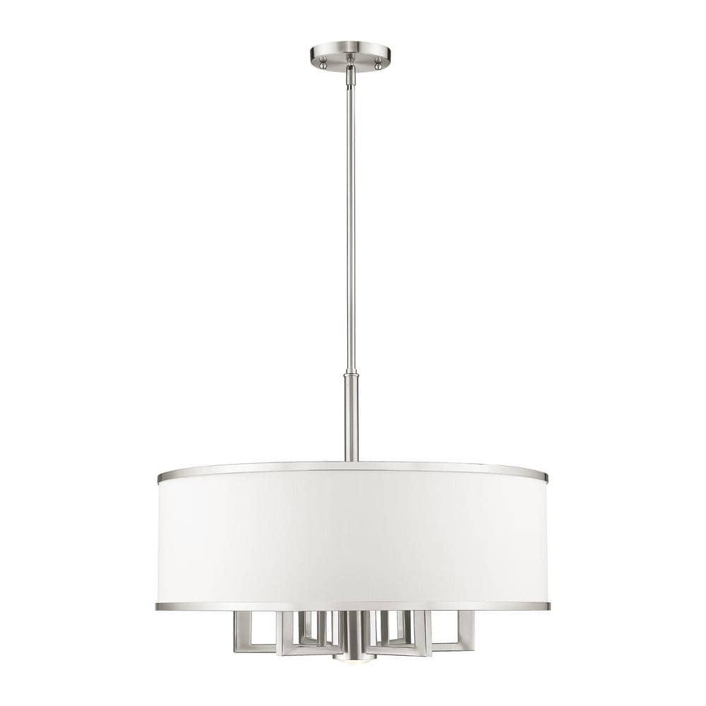 Livex Lighting Park Ridge 24" 7-Light Metal/Fabric Chandelier in Brushed Nickel