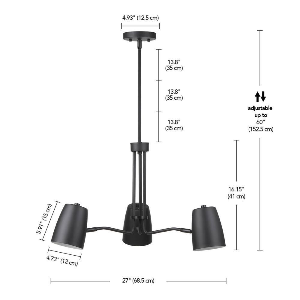 Novogratz x Globe Logan 3-Light Matte Black Chandelier - one size