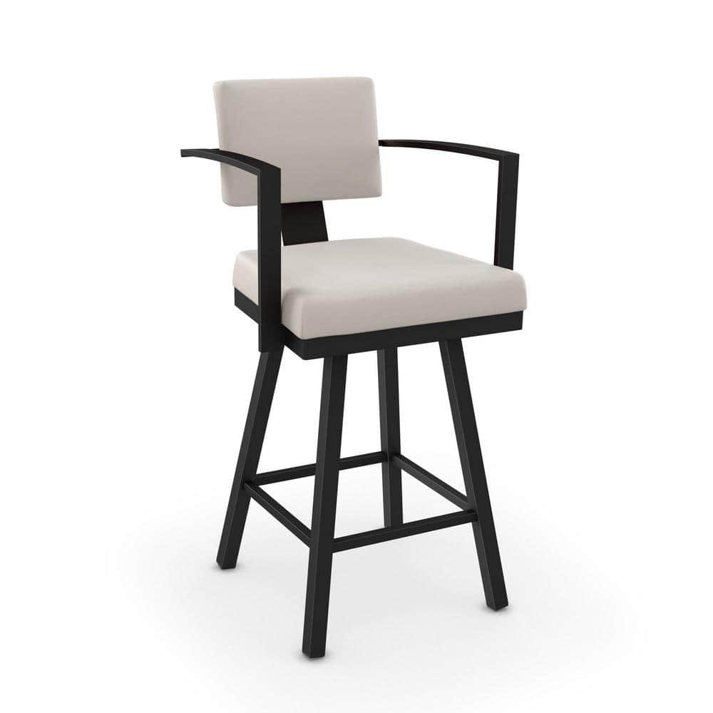 Akers 26 in. Cream Faux Leather / Black Metal Swivel Counter Stool