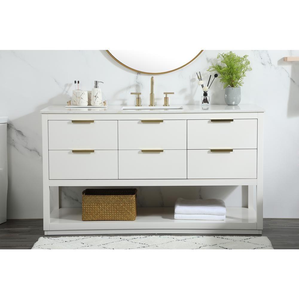 Elegant Decor Larkin 60" Solid Wood MDF Single Bathroom Vanity in White Finish