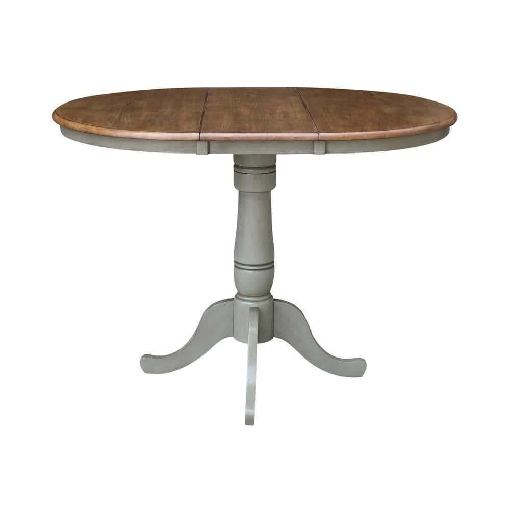 36 in. Round Top Pedestal Counter Height Table with 12 in. Leaf, Hickory & Stone