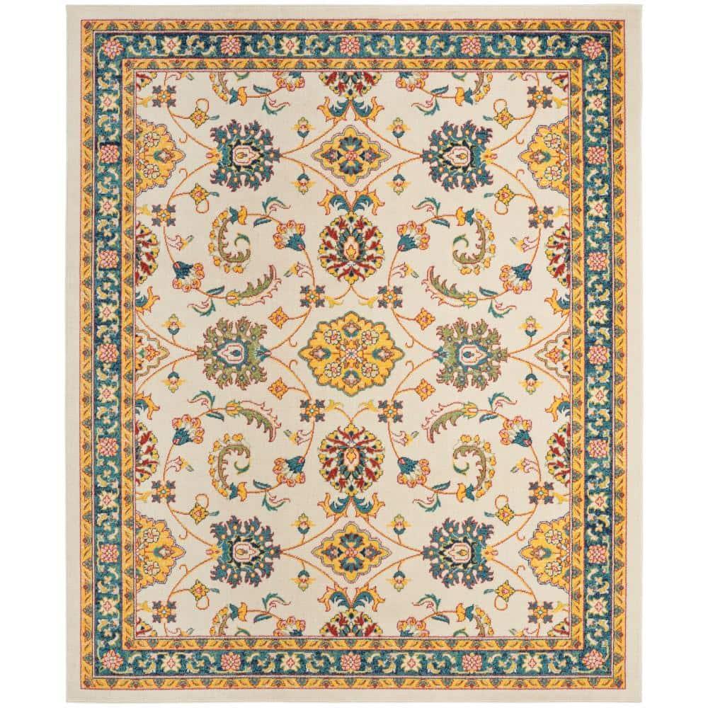 Nourison Essentials Floral Persian Indoor Outdoor Rug Ivory Gold 8' x 10'