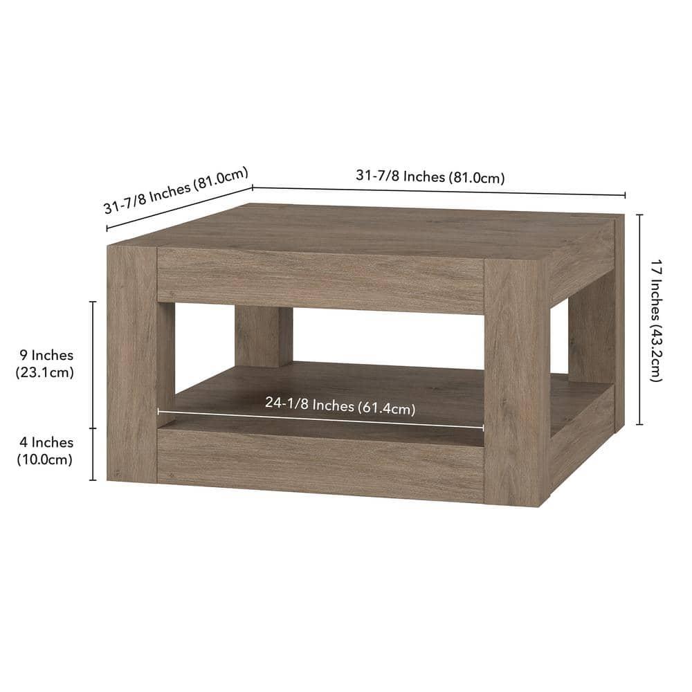 Evelyn&Zoe Hughes 32" Wide Square Coffee Table, Antiqued Gray Oak