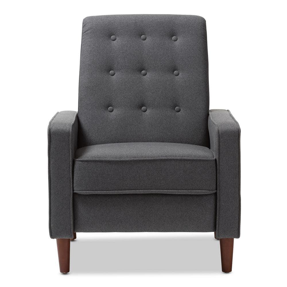 Mathias Mid Century Modern Lounge Chair - Baxton Studio: Recliner, Footrest, Walnut Legs